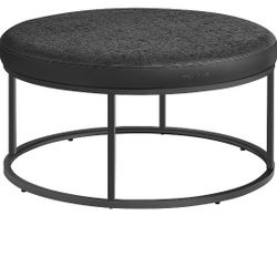 SONGMICS HOME LUIZ Collection - Ottoman, Round Coffee Table, Footstool, Reversible Top, Padded Seat, Side Table, Minimalist, Steel Frame, Max. Load 66