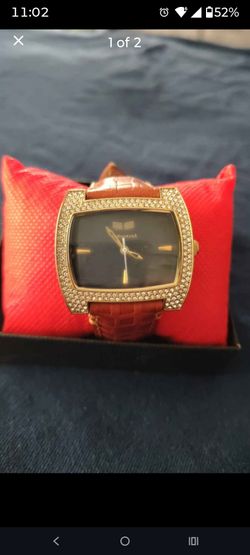 Vestal Gold-Tone Crystal Bezel Watch Brown Leather Strap