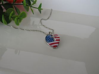 American Flag Cross Heart Pendant Necklaces Patriotic Jewelry Religious