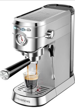 CASABREWS CM5418 Compact Espresso Machine with Milk Frothing Steam Wand
Stainless Steel, 20-Bar Pump, Built-in Pressure Gauge, Powerful Steam Wand for