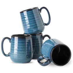 Blue Reactive Glaze Porcelain Mugs Set of 4