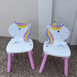 2 Wooden Toddler Unicorn Chairs
