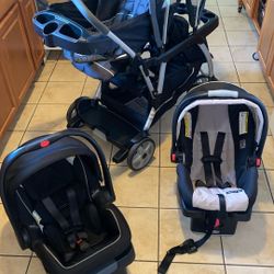Double Seat Stroller + Car seats 