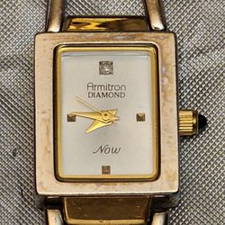 Two-Tone Rectangular Armitron Diamond Now Watch

