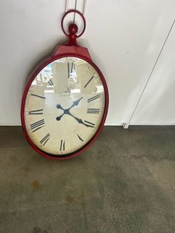Large Vintage-Style Red Pocket Watch Wall Clock