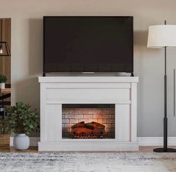 Fireplace Mantel TV Stand for TVs up to 55", lvory oak