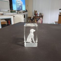 3D Laser Etched Crystal Glass Dog Hologram Paperweight 3"H X 2"SQ