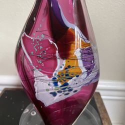 Signed Art Glass Vase with Dichroic Foil 8”
