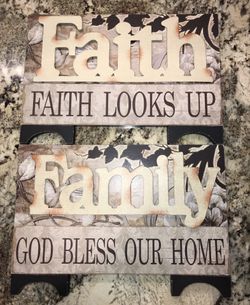 2 FAITH FAMILY Bless Our Home Decor Signs Pictures