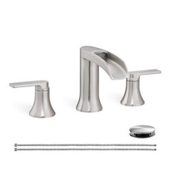 Brushed Nickel Bathroom Faucet 3 Hole, 4-8 Inch Waterfall Bathroom Sink Faucet Widespread with Drain & CUPC Supply Hose, 2 Handles for Vanity, Lavator