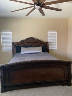 Dark Wood Carved Sleigh Bed Frame only