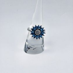 Blue Sunburst Statement Ring