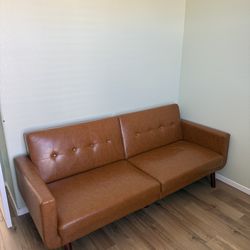 Brown Faux Leather Couch