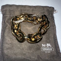 Coach Gold Chunky Chain Bracelet with Crystal Accent