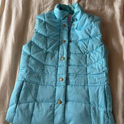 Lilly Pulitzer Baby Blue Puffer Vest XS – Gold Palm Buttons