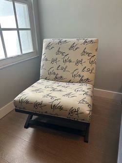Modern Script Print Accent Chair with Black X-Base