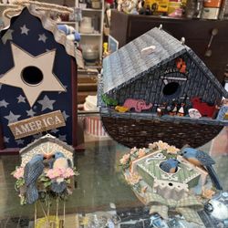 Bird houses, and cute hangers. 10 to 25.00.  Johanna at Antiques and More. Located at 316b Main Street Buda. Antiques vintage retro furniture collecti