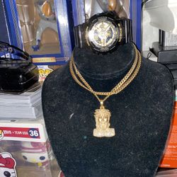 14k Gold Cuban Chain With 14k Gold Jesus Pendant 