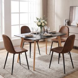 Homy Casa ROOKIE S+CHARLTON 5-Piece Set 43.3" Black Dining Table with CHARLTON Brown Suede Dining Chairs Open Box