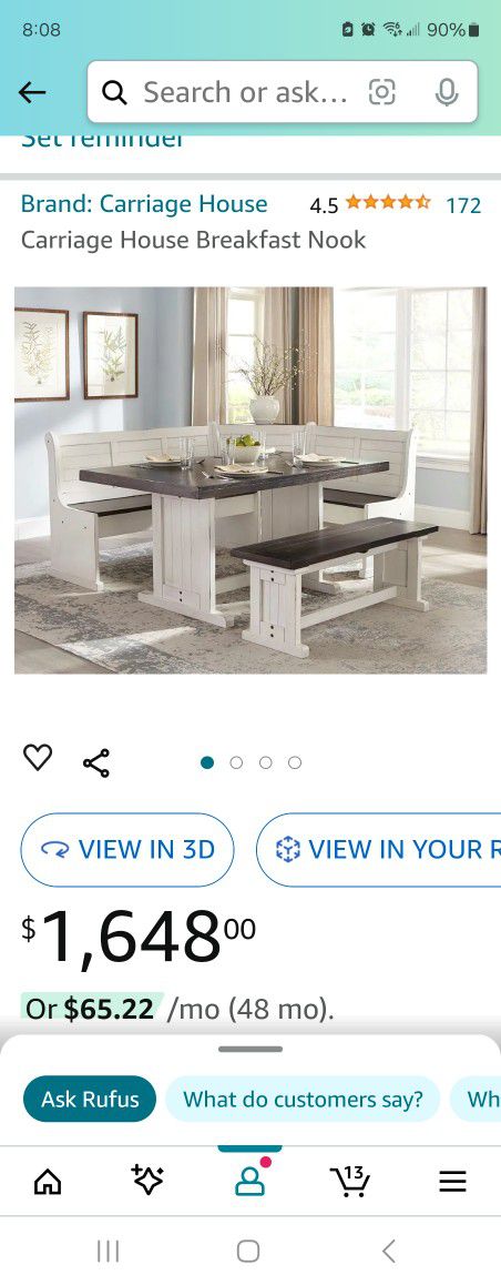 Amazing Dining  Room Table, Breakfast NOOK SOLID WOOD With Storage