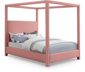 King Size Pink Linen Canopy Bed