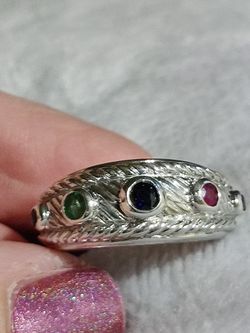 Judith Ripka Sterling Silver Sapphire Ruby Emerald Ring