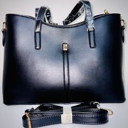 Personal Choice, Tote Leather Handbag, Black And Blue Color