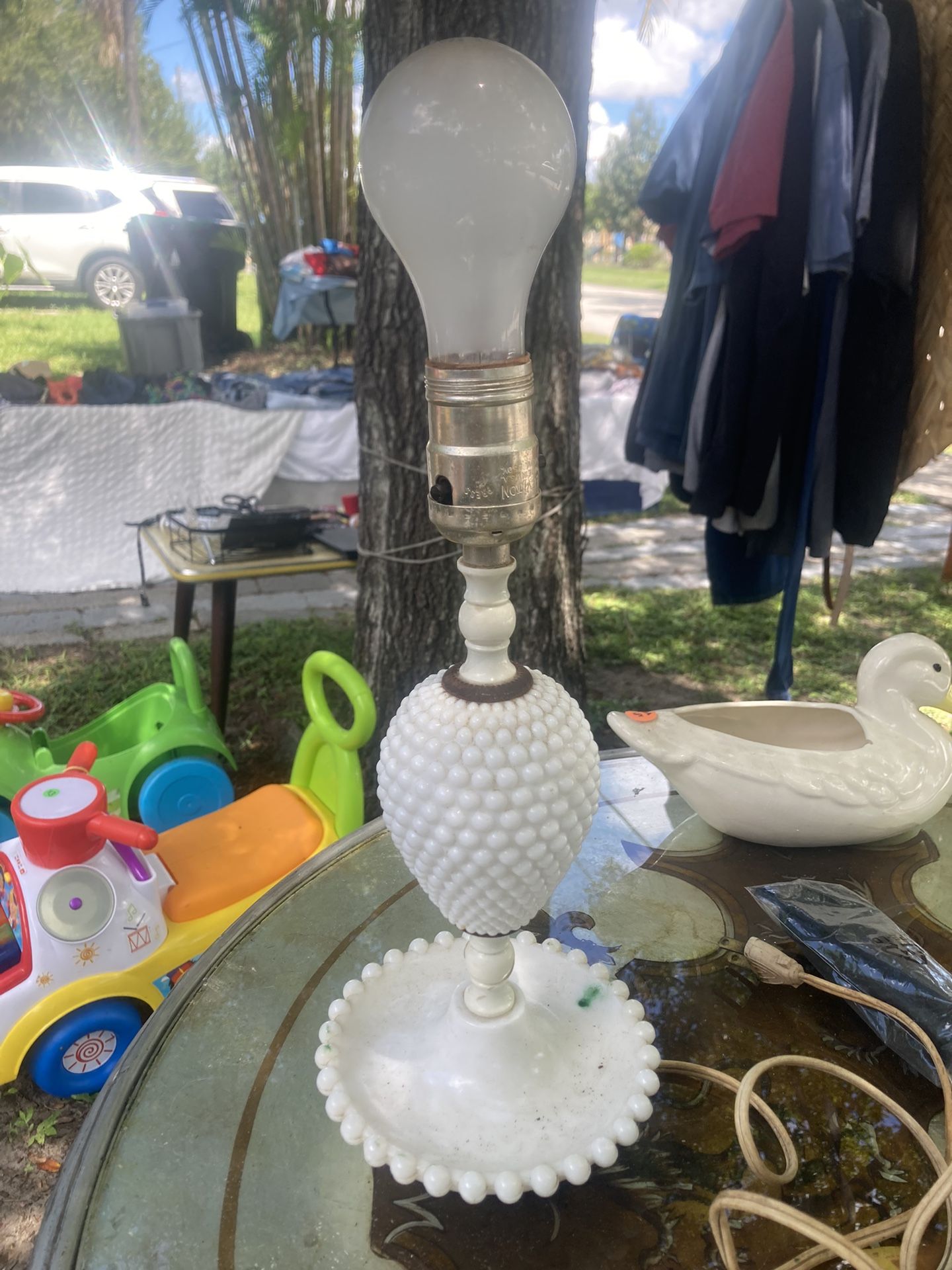 Hob Knob Milk Glass Lamp With No Lampshade