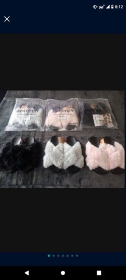 Womens Fluffy Cross Band Slippers