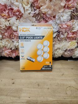 HDX
2.5 in. Battery Powered RGBW Integrated LED White Puck Light with Remote, Dimmable, Color Changing, 6-Pack