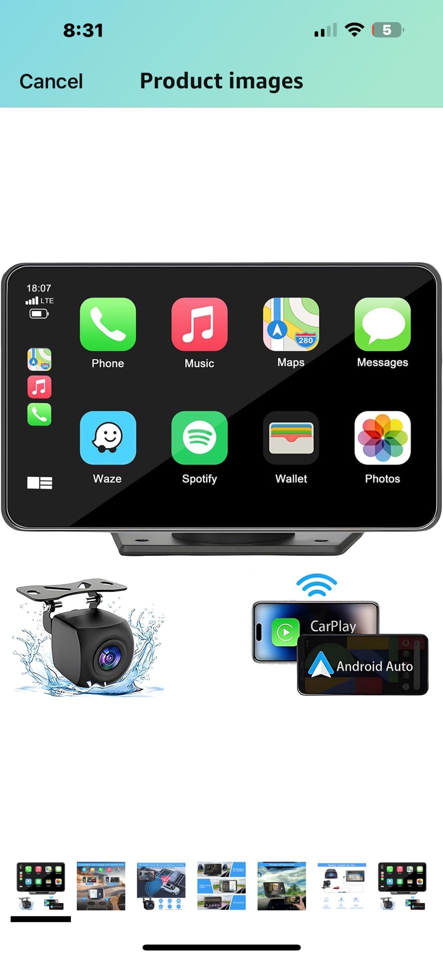 7" HD Portable Carplay Wireless Touch Screen Double Din Car Stereo Compatible Apple Carplay and Android Auto with GPS Navigation, Voice Control, Mirro