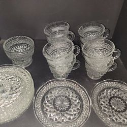 Anchor And Hocking Wexford CRYSTAL 7oz Cup & Saucers  Set Of 8***