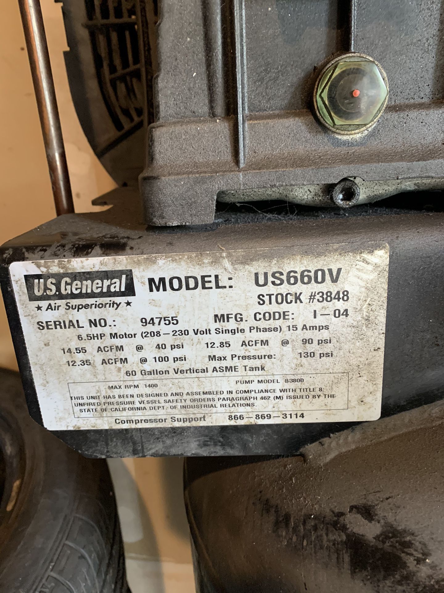 U.S. General 60G 6.5HP $300