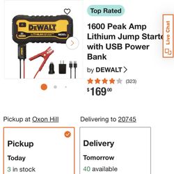 Dewalt 1600 Peak Amp Lithium Jump Starter