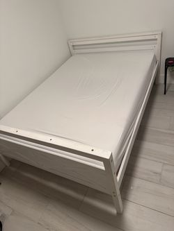 Size Full White Wood Bed Frame with Mattress
