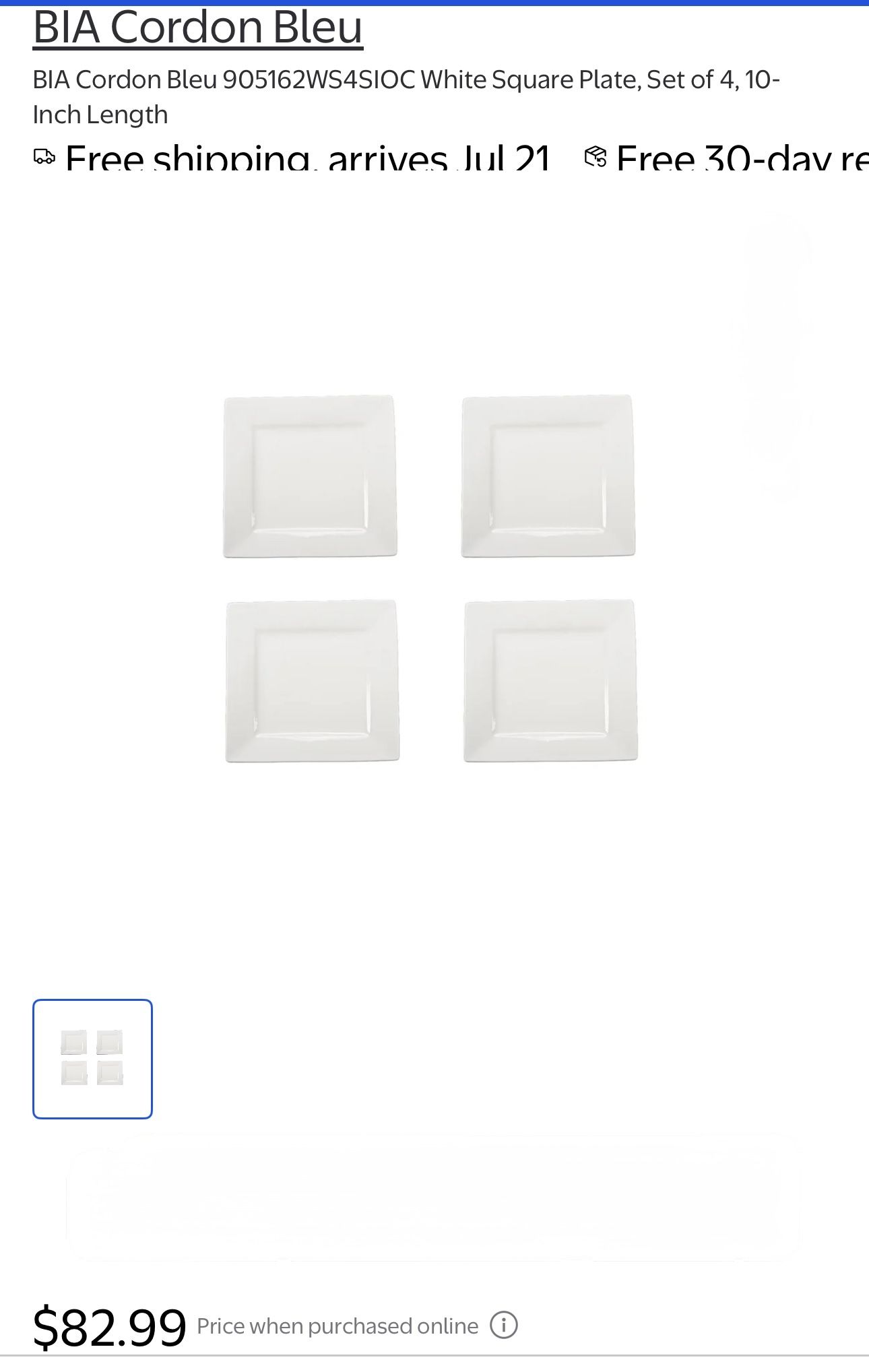 Set of 8 Cordon Bleu 10 in. Square Plates. Never used. Retail price = $166.