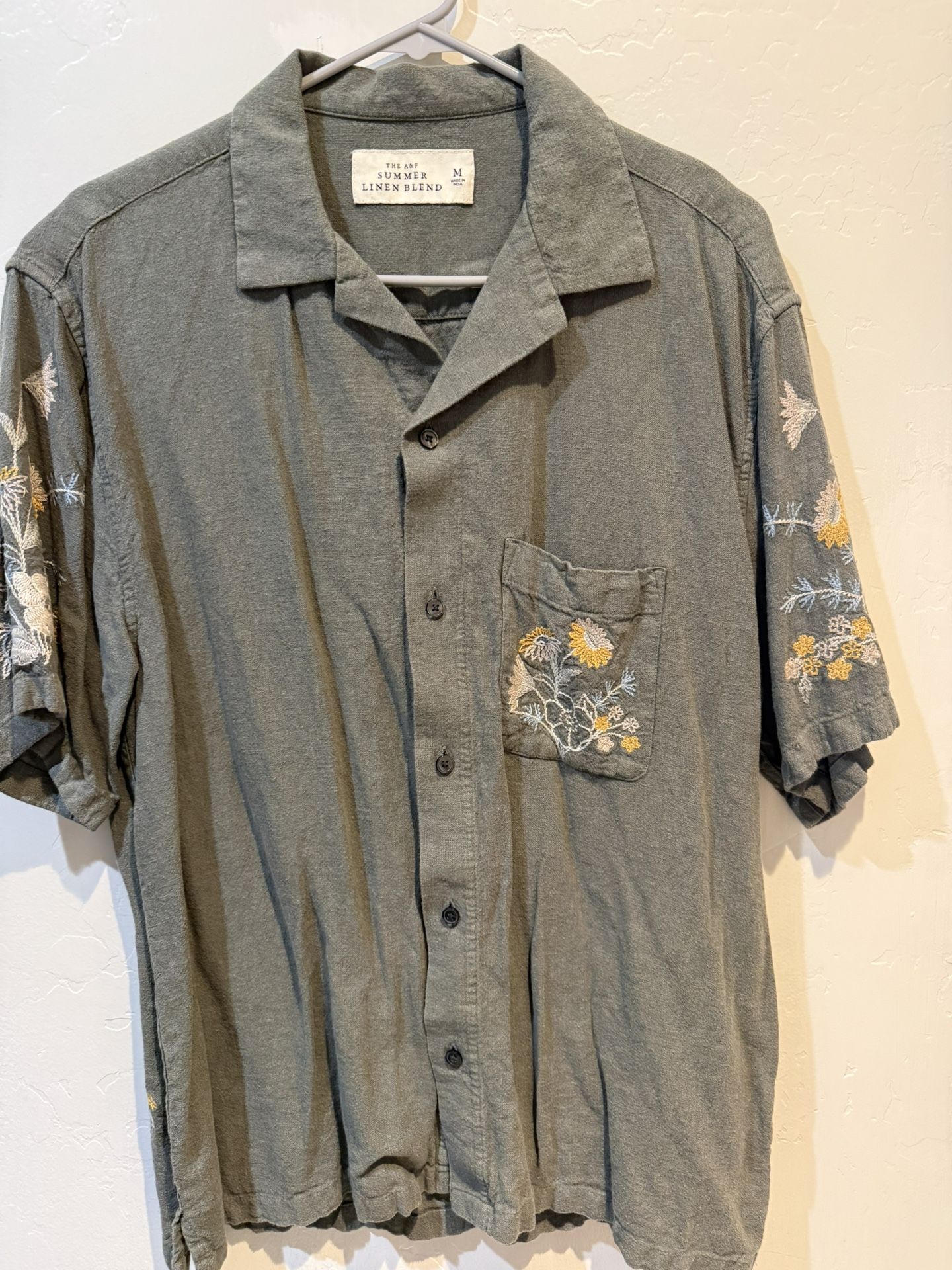 A&F 100% Linen Camp Collar Button Down