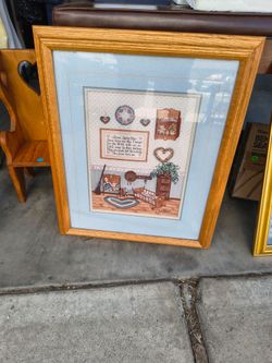 Vintage framed needlepoint Jesus loves me
