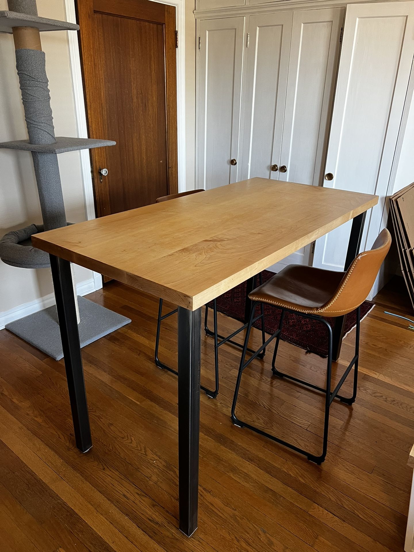 Hard Maple Bar Height Dining Table + Stools
