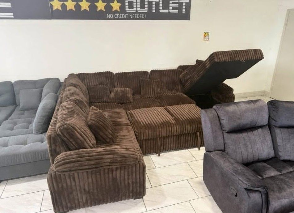 Brown sectional Pull out sofa be sleeper sofa with storage Jumbo corduroy