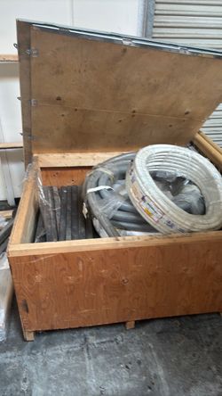 Crate with plumbing and concrete steal steaks