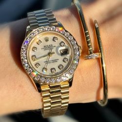 Rolex Lady-Datejust 26 26mm 18k solid yellow gold 69178 presidential MOP Diamond dial & Huge diamond bezel lady’s watch & appraisal papers