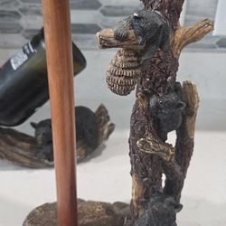 Rustic Climbing Mama Bear And Cubs, Papa Bear Wine Holder 