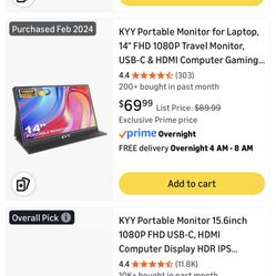 KYY Portable Monitor for Laptop, 14" FHD 1080P Travel Monitor