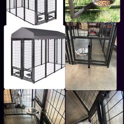 Dog Kennel With Door Feeders And Bowls 
