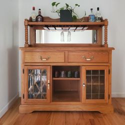 Vintage Oak Bar Cabinet - H: 52" W: 47.5" D: 18"