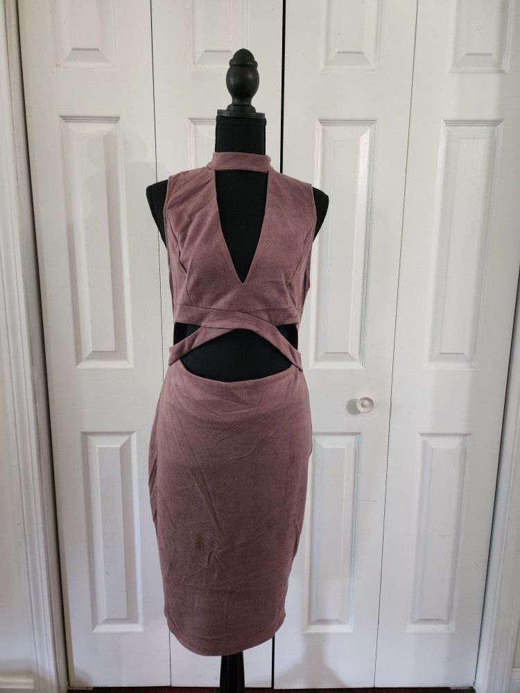 Privy Mauve Suede Cutout Dress - The Perfect Party Dress (Size Large)