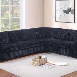 4-Piece Sectional Set One-Arm Loveseat x 2 + Corner Wedge + Armless Chair  Color: Black    📲☎️📞(213)713-74-89.    Seccional color Negro  Nuevo en  C