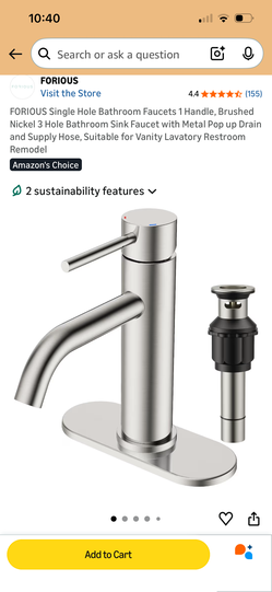 FORIOUS Single Hole Bathroom Faucets 1 Handle, Brushed Nickel 3 Hole