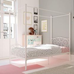 New Inbox Twin Canopy Bed Metal White Mattress Not Included But Available For Extra Charge 